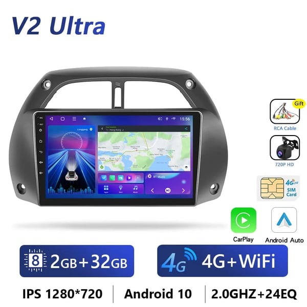 Dobbelt Skærm Bil Multimedia System, Forbedret Stemmestyring, Kompatibel med Toyota RAV4 2001-2006,2G-32G(4G) Cam