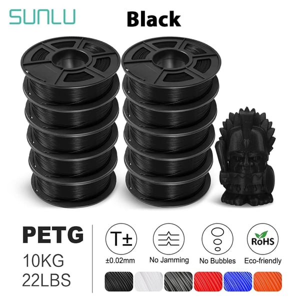 PETG filament, 10KG vægt, 1,75mm diameter,PETG-SORT-10kg