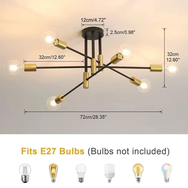 Loftlampe, 6-Lysets Design, Moderne Industriel Stil,XL, Beige