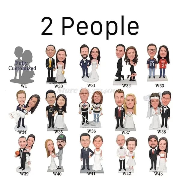 Personlige Bobbleheads, Personlig Bryllupskage Topper, Jubilæumsgaver, 2 personer, 8,66 tommer (varm) - 22 cm
