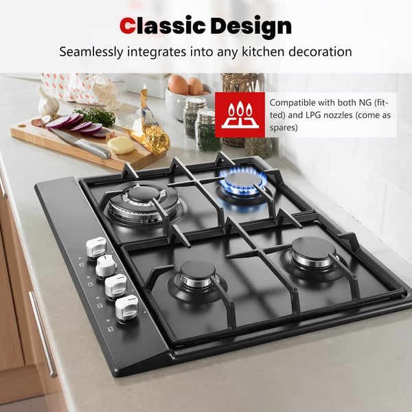 Gasblus, 4 brændere, dual brændstof, elektronisk tænding, indbygget design, 8060 W effekt
