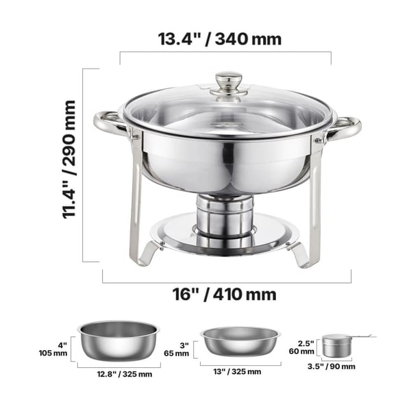 Chafing Dish, 5QT kapacitet, rustfrit stål konstruktion,2 Pak Sølv