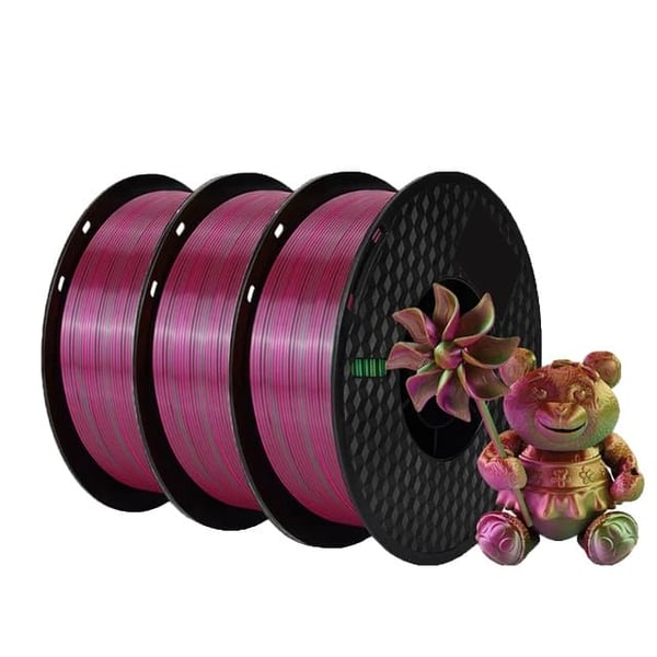 Silk PLA Filament, Tricolor, Boblefri, 3kg Guld Grøn Rød