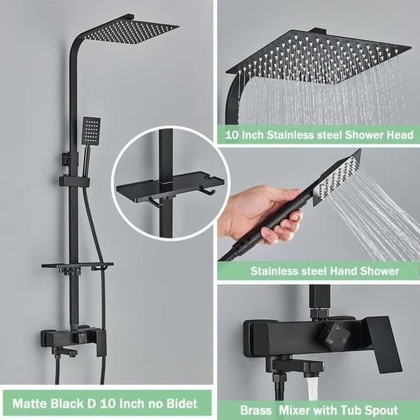 Badeværelse Brusehane Sæt, Regn Design, Vægmonteret System, Sort D 10 tommer