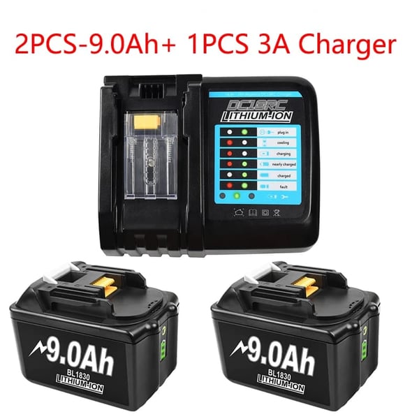 Batteri, 18V Li-ion, LED-indikator,2 9Ah 3A oplader