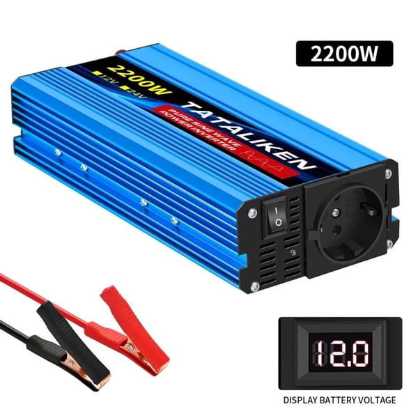 Virtamuunnin, 220V Ulostulo, LCD-näyttö,Eurooppa-c, 12V 50HZ-c, 220V-c, 2200W EU