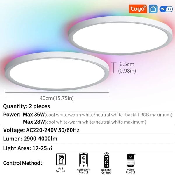 Loftlampe, Smart Kontrol, Dæmpbar RGB Belysning,ændringsbar-a, 40CM-2 stykker