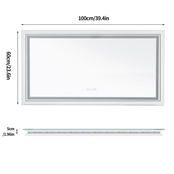 Badeværelsesspejl, LED-lys, Anti-dug teknologi, 39,4x23,6 tommer