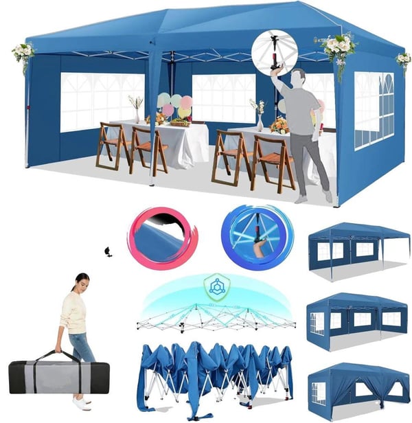 Pop-up Pavillon, Nem Samling, Vandtæt Design,Blå