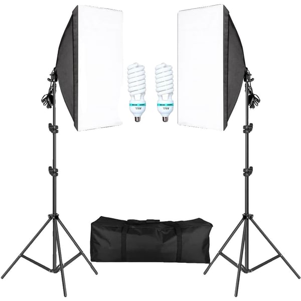 Fotostudio Kit, Softbox Belysningssystem, Justerbar Stativ,135W pære