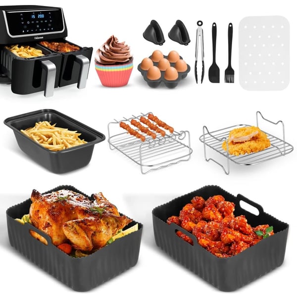 Air Fryer Tilbehør, Komplet Madlavningssæt, Dobbelt Zone Kompatibilitet,HVID