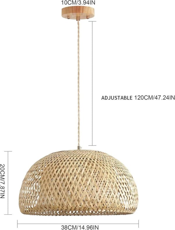Riippuvalaisin, bambumateriaali, E27-kanta, 38CM, Ei lamppua