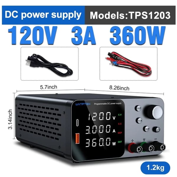 Laboratoriovoimala, säädettävä jännite, USB-A/TYPE-C-ohjaus,TPS1203 120V 3A, 220V EU Plug-a