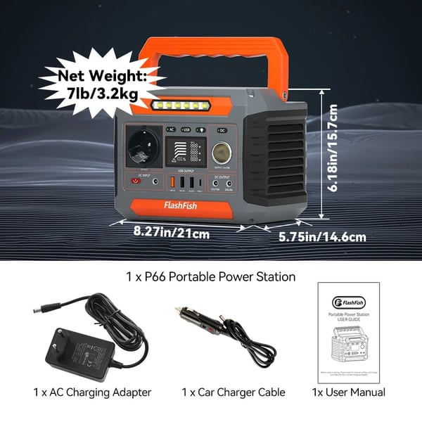 Flashfish Kannettava Voimalaitos, 288.6Wh Kapasiteetti, 230V AC Ulostulo,230V EU