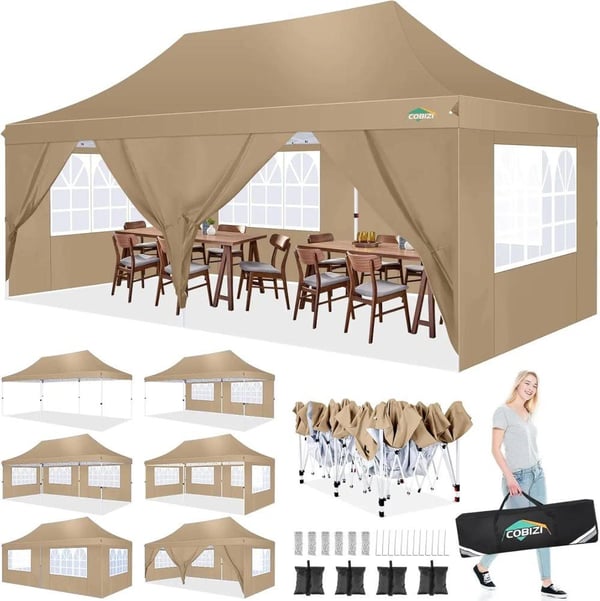 Pavillon, Vandtæt Stof, Nem Opsætning,Khaki, 3x6m