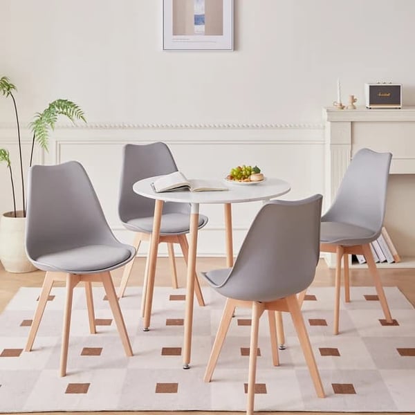Spisebordssæt, rundt design, PU-pude, Grå Spisesæt