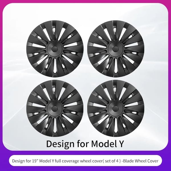 Hjulafdækning, 19" Mat Sort Finish, Perfekt Pasform til Model Y,Klinge Stil
