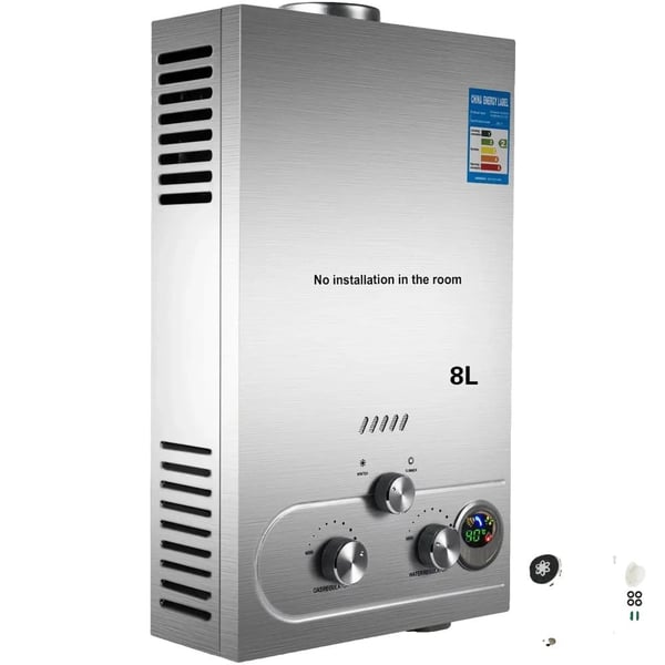 VEVOR Kannettava LPG-vesilämmitin, 8L Teho, 16KW Lämpöteho,8L 16KW