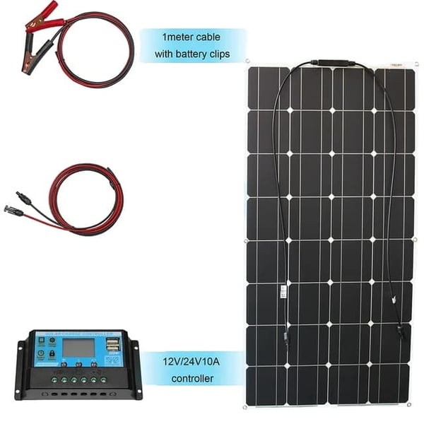 Fleksibelt solcellepanel kit, 12V output, egnet til båd, bil, autocamper, 100w solsystem