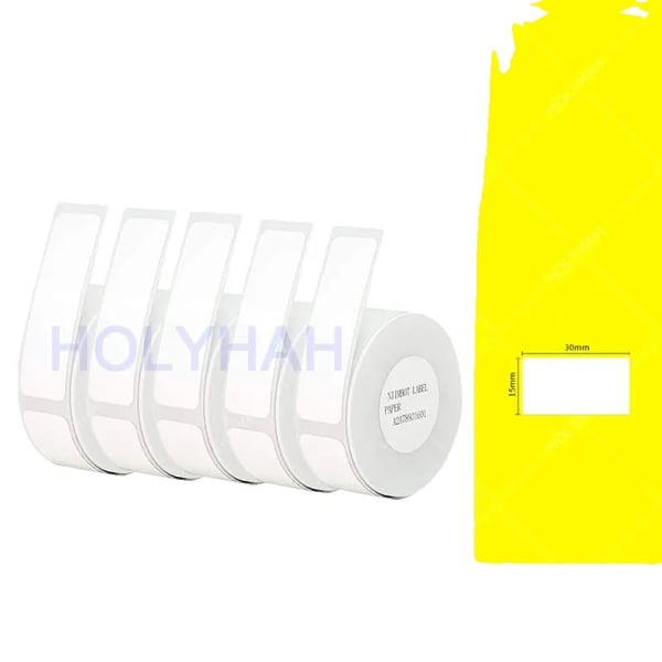 Etiketklæbepapirrulle, hvid farve, kompatibel med D11 D110 D101 printere., 5 Hvid 15x30mm