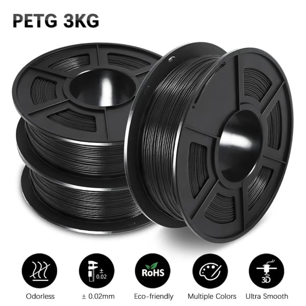 PLA filament 3 ruller, 1,75 mm diameter, miljøvenligt materiale,PETG Sort 3Ruller