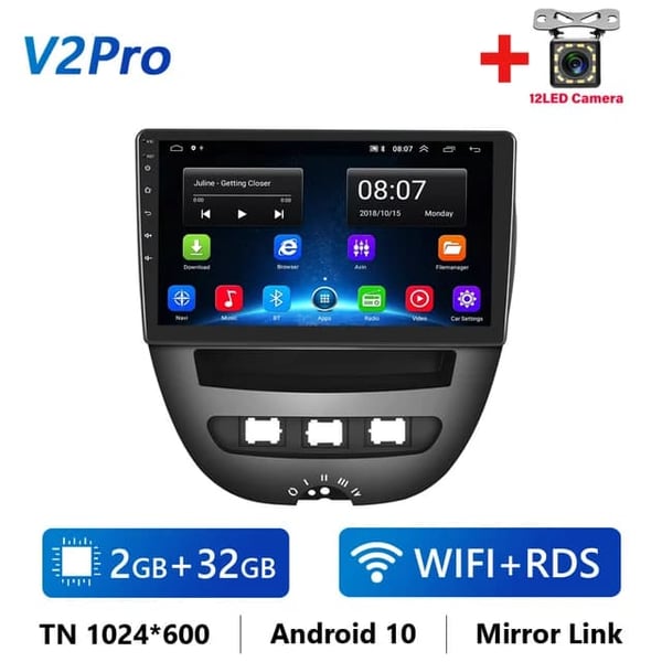 Android-autostereo, GPS-navigointi, Carplay-integraatio, 2 32G 12led Cam
