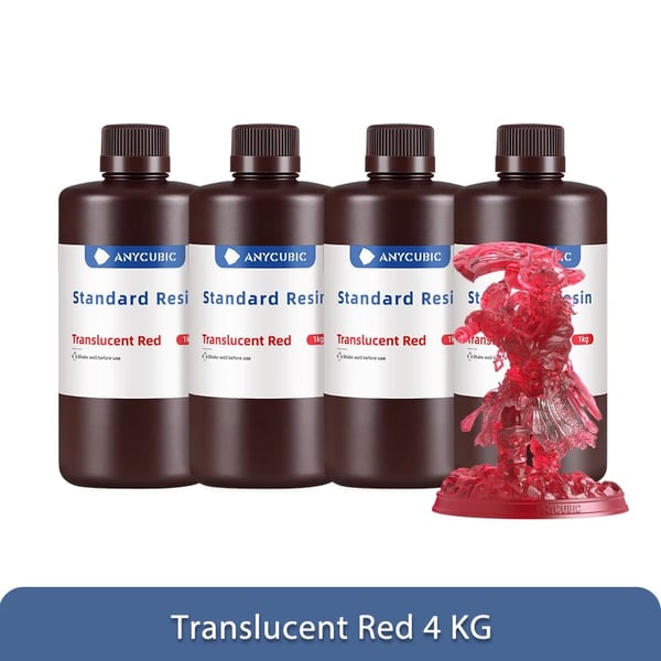 ANYCUBIC 4KG UV-harpiks, hærdningsbølgelængde 405 nm, høj viskositet 552 mpa.s,4kg Gennemsigtig rød