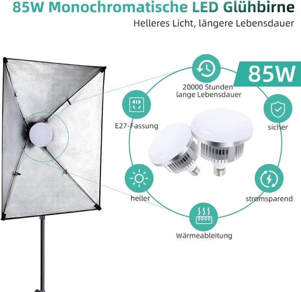 Fotografi Belysningskit, 3x2m Baggrundsstøttesystem, 85W LED-pærer, Højkvalitets Bomuldsbaggrunde, Softbokse Inkluderet