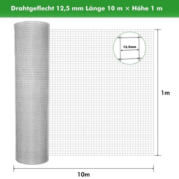 Fjerkræhegn, Galvaniseret Stål, Alsidig Have Løsning,10m x 1m