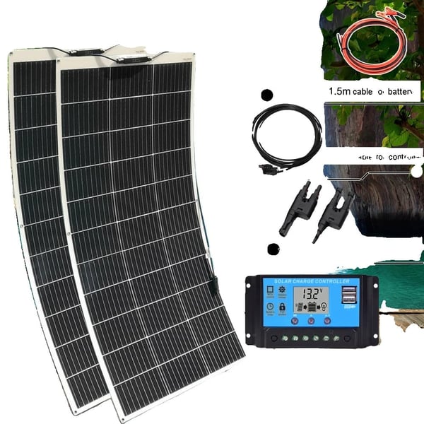 Fleksibelt solpanel kit, 300W effekt, 2 stk. monokrystallinske, 150W mulighed,300W 2 stk 150W sæt