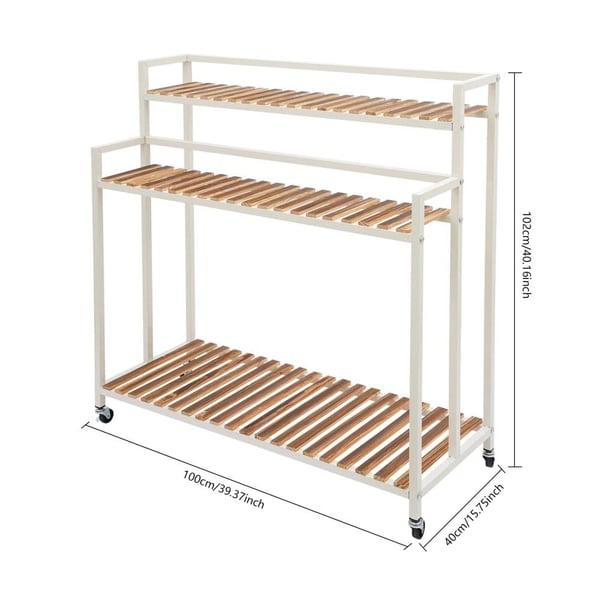 Plantehylde, 3-lags design, flytbar med universelle hjul,HVID