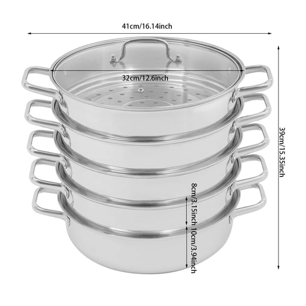 Stabelbar Dampkoger, Multi-Niveau Design, Alsidig Madlavningskompatibilitet,32cm