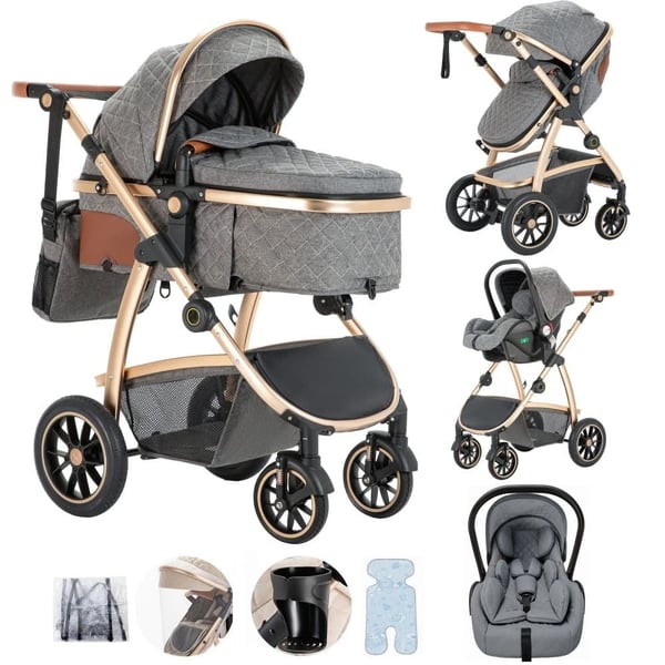 Rejsesystem Barnevogn, Sammenklappeligt Design, Justerbart Håndtag,SK20-GERY