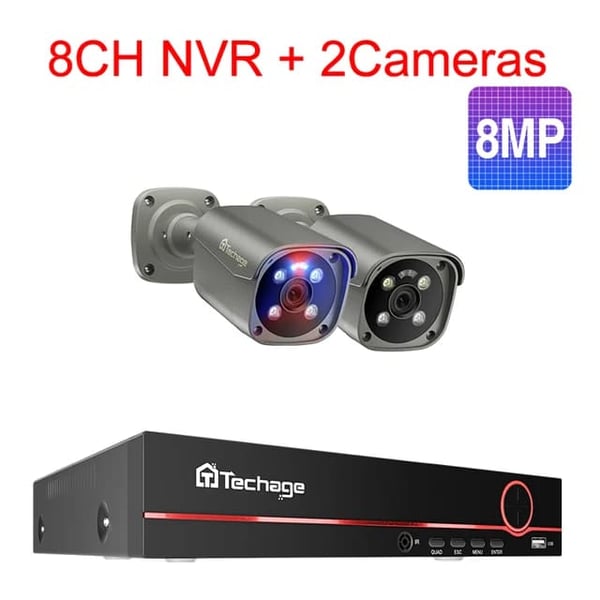 Sikkerhedskamera system, 4K HD opløsning, To-vejs lyd, Ingen, 8CH 2 stk 8MP kamera