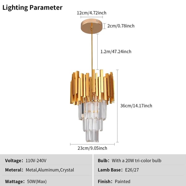 Pendellampe, Moderne Design, LED Teknologi,23cm guld, Kold Hvid