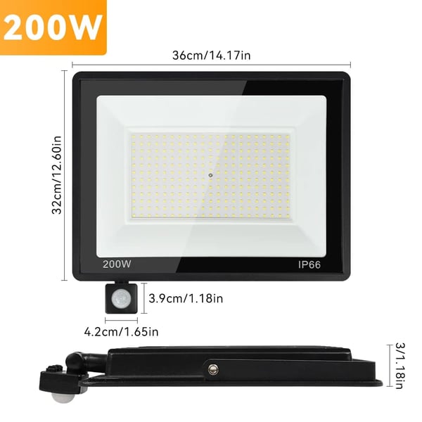 LED Tulvavalaisin, PIR Liiketunnistin, Vesitiivis IP65,200W 1KPL