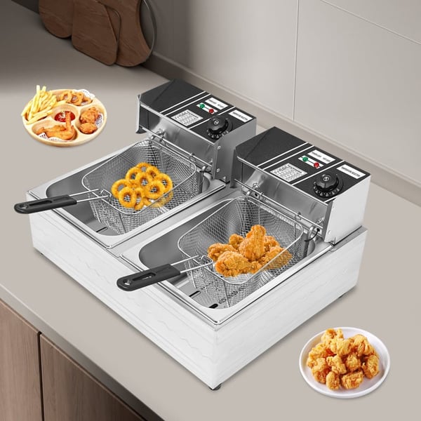 Frituregryde, 12L kapacitet, dobbelt tanke, justerbar temperatur 60-200, fritstående design, 5KW total effekt