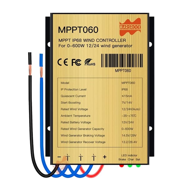 Vindmøllecontroller, Automatisk Opladningsstyring, Vandtæt Design,12V 24V AC, 600W, 30A
