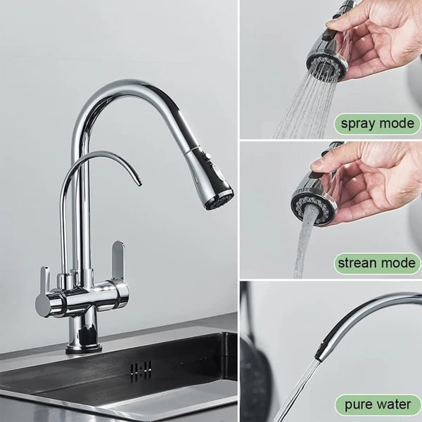 Filtered Water Kitchen Faucet, Dual Handle Design, Pull-Out Spray Feature,Chrome