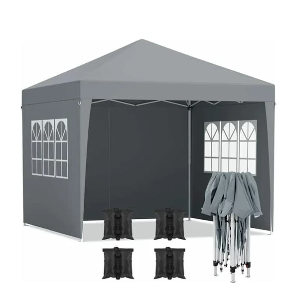 3x3m Udendørs Gazebo, UV-beskyttelse, Justerbar Højde Telt til Begivenheder,Mørkegrå
