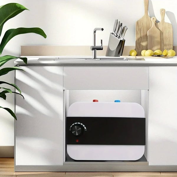 Elektrisk øjeblikkelig vandvarmer, 1500 watt, 1,58 gallons kapacitet, 316L rustfrit stål, dimensioner 12,8 x 9 x 10,63 tommer