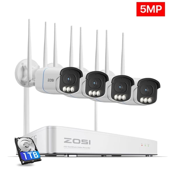 ZOSI WiFi 6 CCTV-system, 5MP Ultra HD-opløsning, Smart AI-detektion,5MP 4PCS Kameraer, 1T