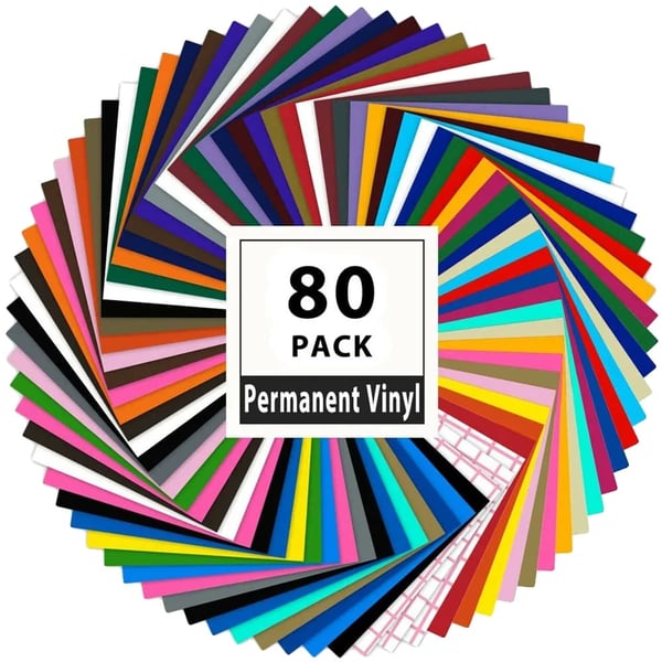 Klejende vinylark, assorterede farver, transfer tape til nem brug,80 Pakke, 12X12In(30X30cm