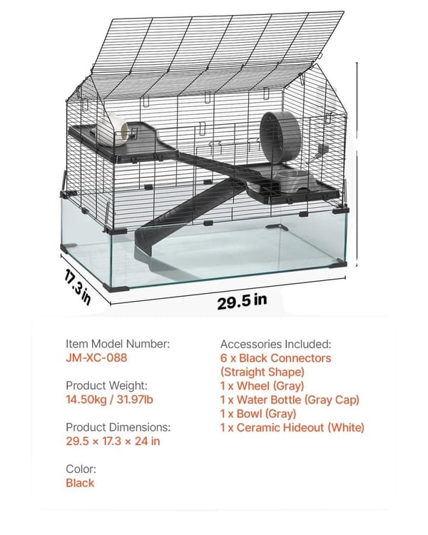 Hamsterbur, 360° Synlighed, Nem Vedligeholdelse,30-35tommer