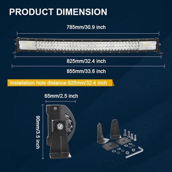 LED lysbjælke, buet design, offroad køretøjsbelysning, , 7D 32in no wire