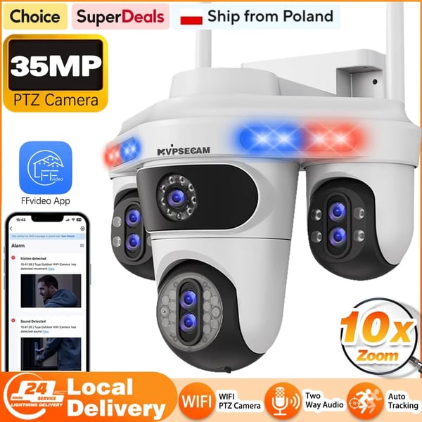 IP Kamera, 10X Optisk Zoom, To-Vejs Lyd,35MP Hvid Ingen Kort, EU Stik