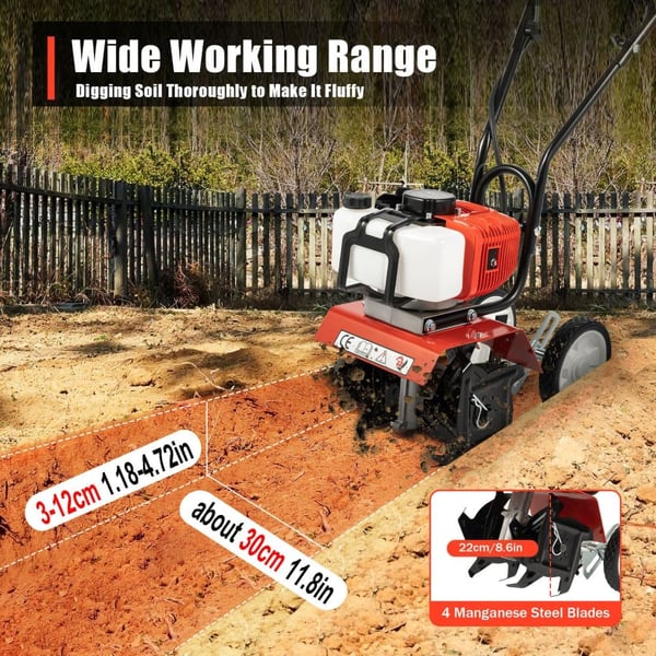 Benzindrevet Havefræser, 1700W Motorkraft, 30 cm Bearbejdningsbredde,Rød
