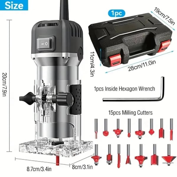 Tømrerfræsemaskine, 800W effekt, 33000 RPM hastighed,EU stik