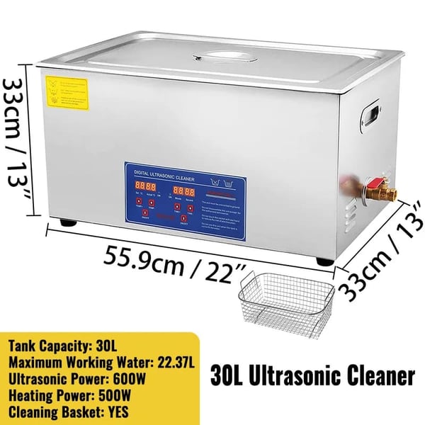 Ultrasonic-puhdistin, digitaalinen ohjauspaneeli, SUS304-materiaali,30L