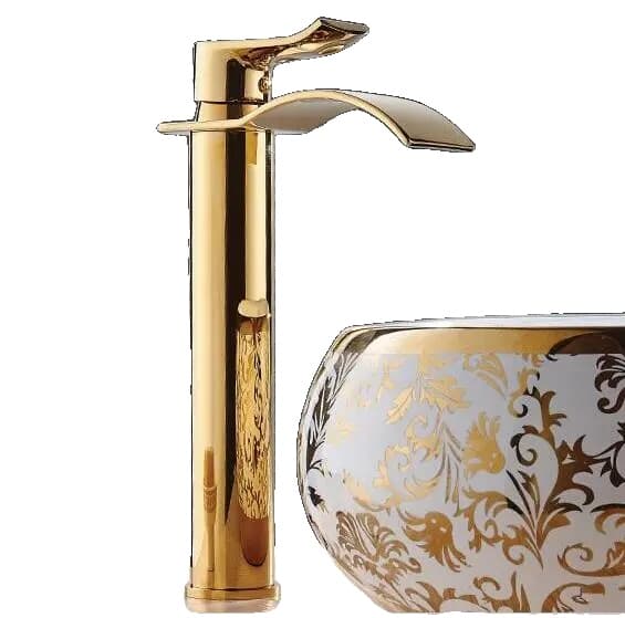 Vandhane, Vandfaldsdesign, Messingmateriale, guld høj A